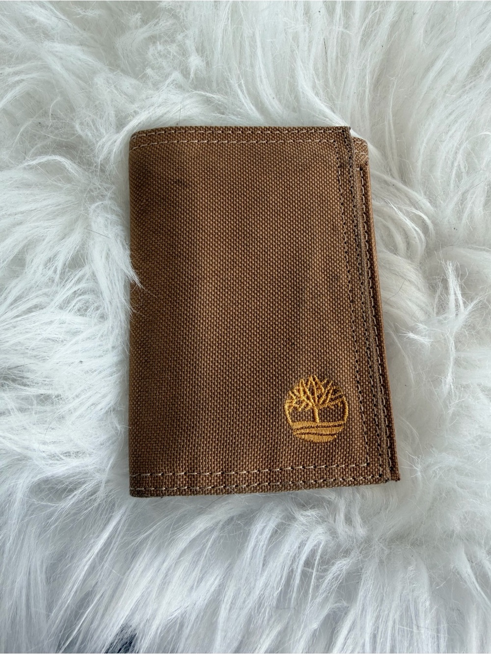 Timberland Brown Canvas Wallet with Yellow Logo Stitching